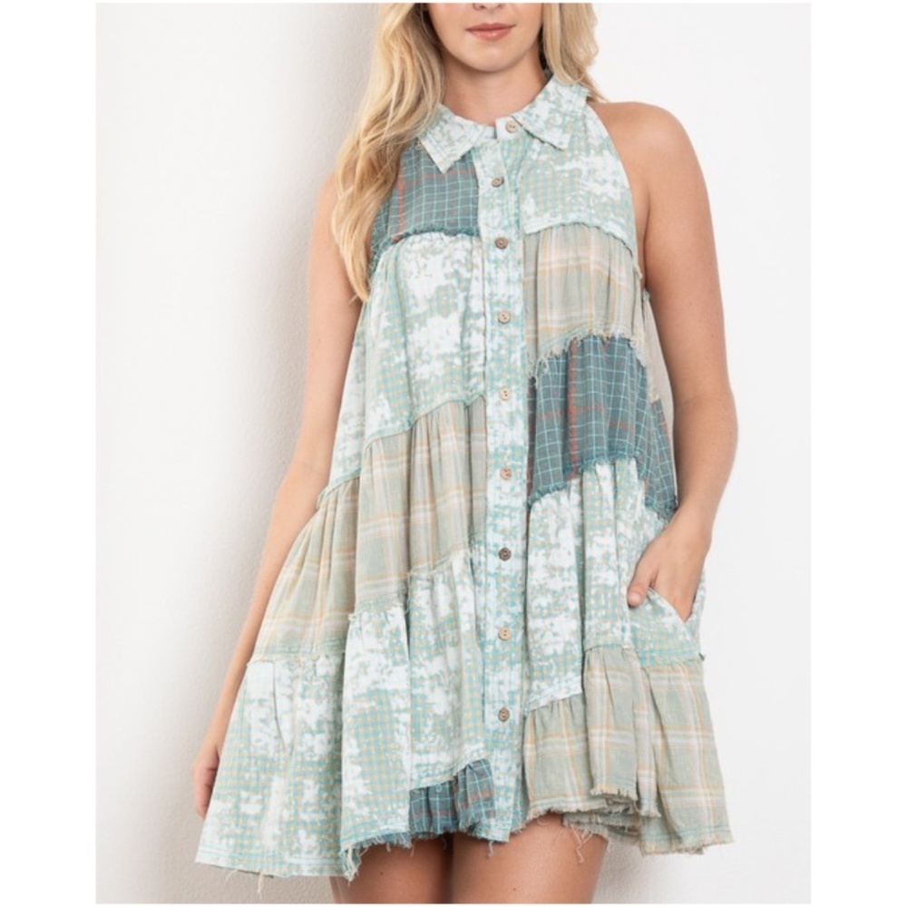 Blue Velvet Lg Green Plaid Button Down Shirt Dress